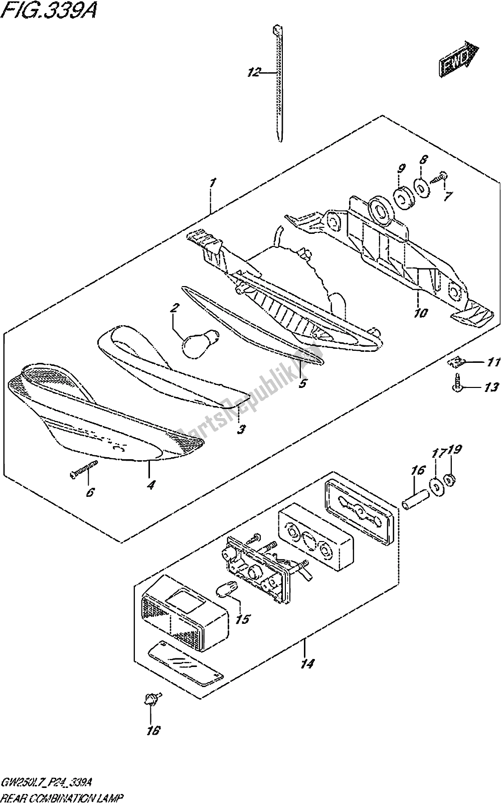 Todas las partes para Fig. 339a Rear Combination Lamp de Suzuki GW 250Z 2017