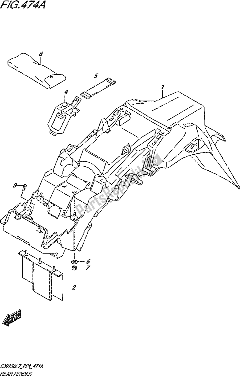 Todas as partes de Fig. 474a Rear Fender do Suzuki GW 250Z 2017