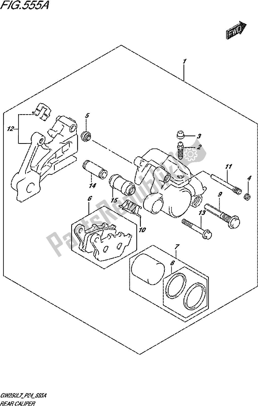 Alle onderdelen voor de Fig. 555a Rear Caliper van de Suzuki GW 250Z 2017