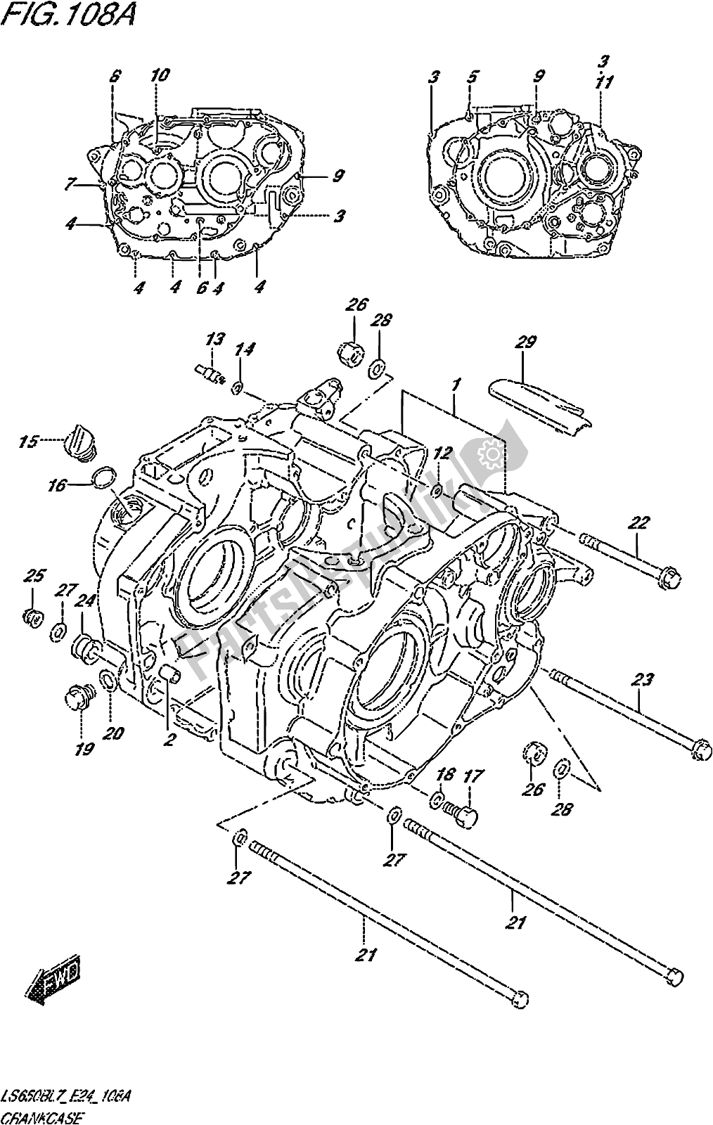 All parts for the Fig. 108a Crankcase of the Suzuki LS 650B 2017