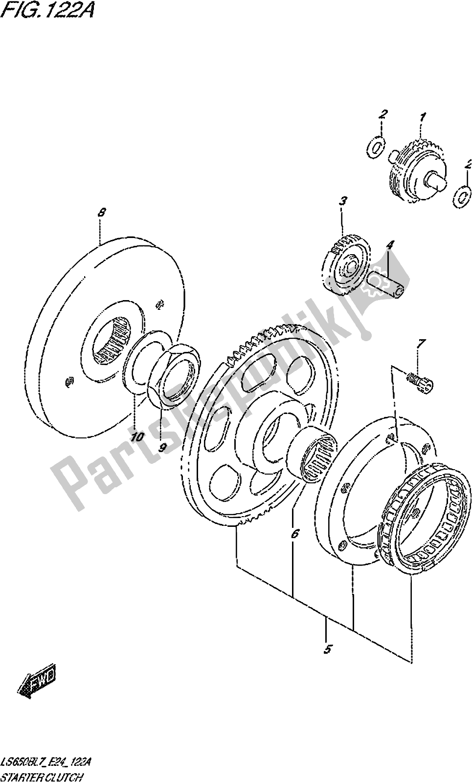 All parts for the Fig. 122a Starter Clutch of the Suzuki LS 650B 2017