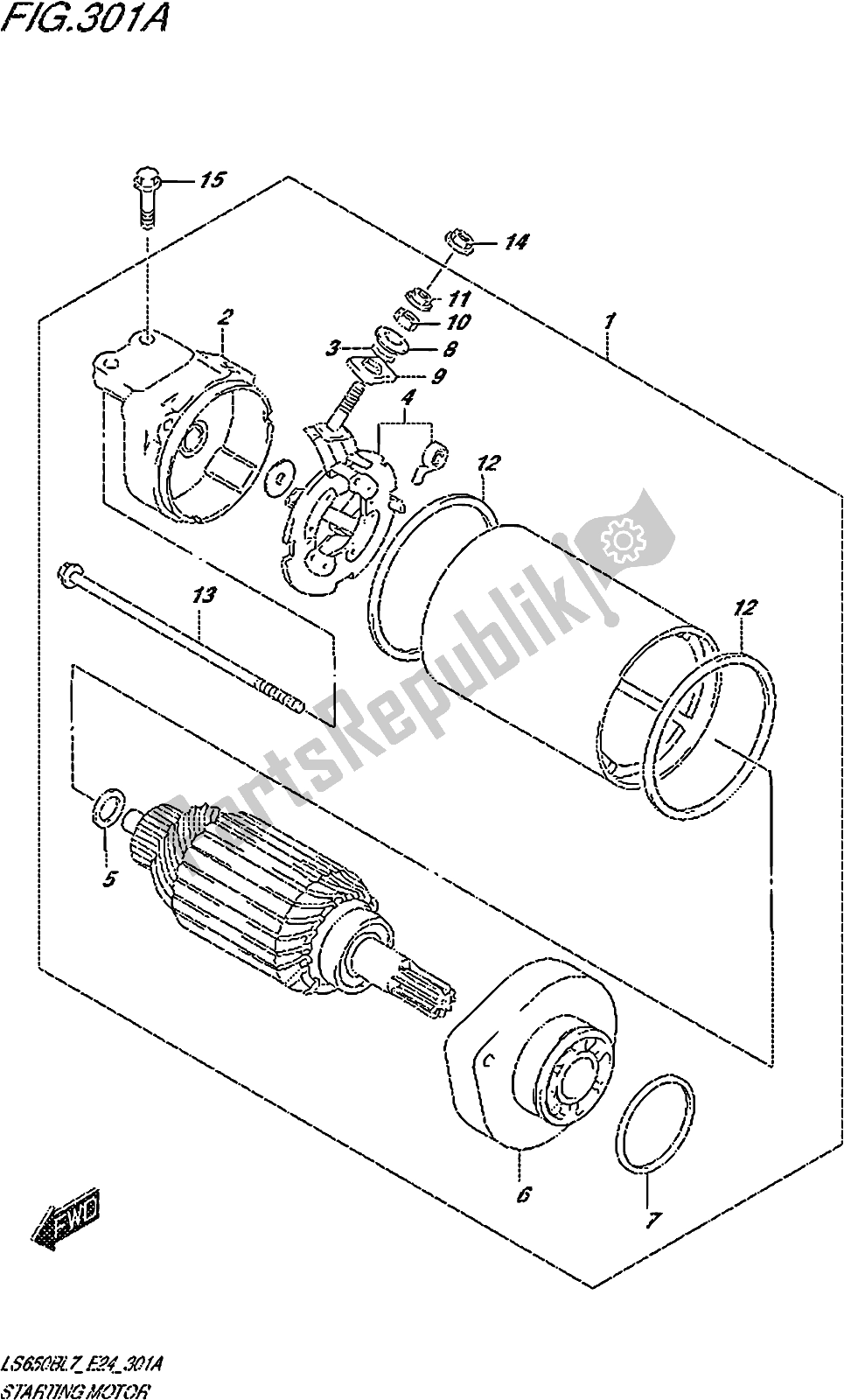 All parts for the Fig. 301a Starting Motor of the Suzuki LS 650B 2017