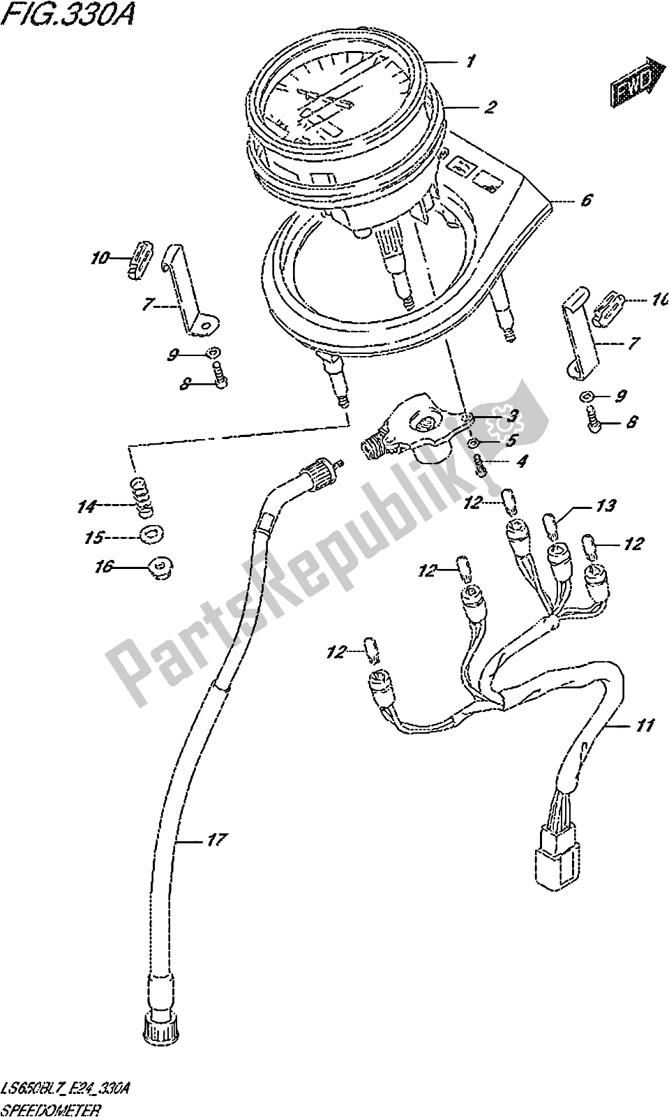 All parts for the Fig. 330a Speedometer of the Suzuki LS 650B 2017