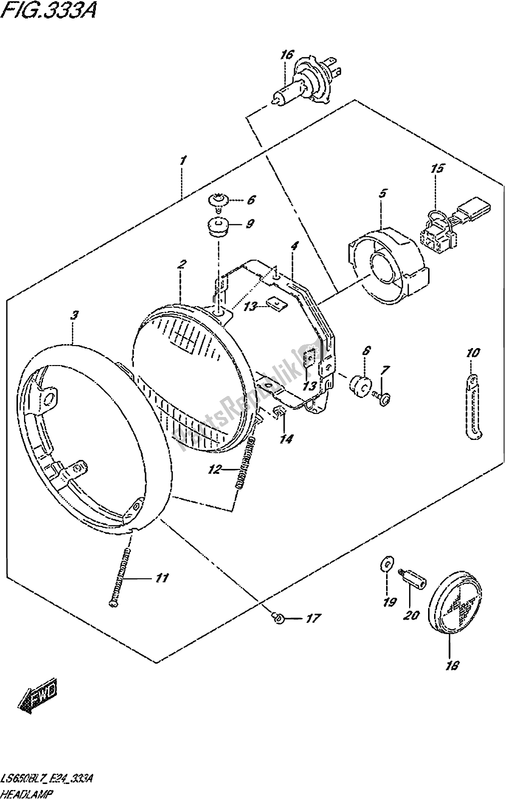 All parts for the Fig. 333a Headlamp of the Suzuki LS 650B 2017