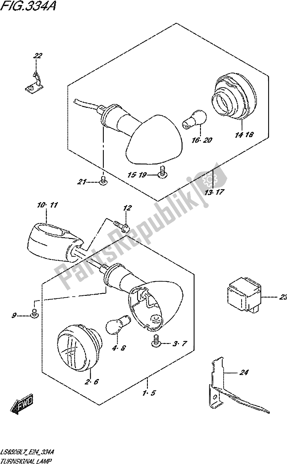 All parts for the Fig. 334a Turnsignal Lamp of the Suzuki LS 650B 2017