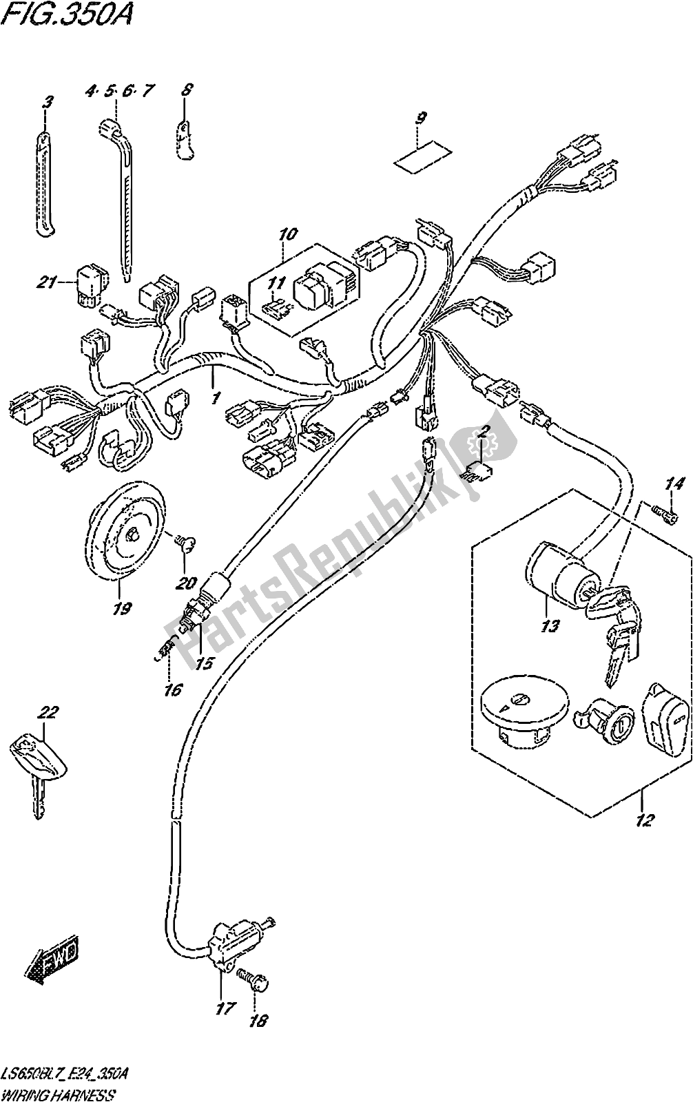 All parts for the Fig. 350a Wiring Harness of the Suzuki LS 650B 2017