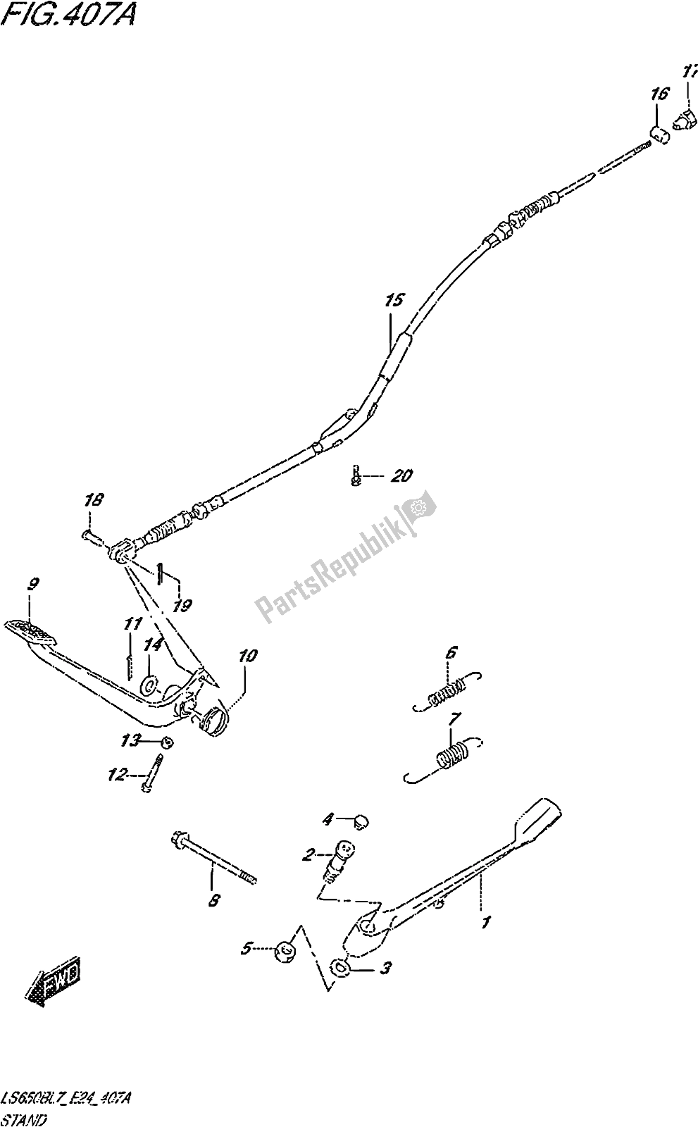 All parts for the Fig. 407a Stand of the Suzuki LS 650B 2017