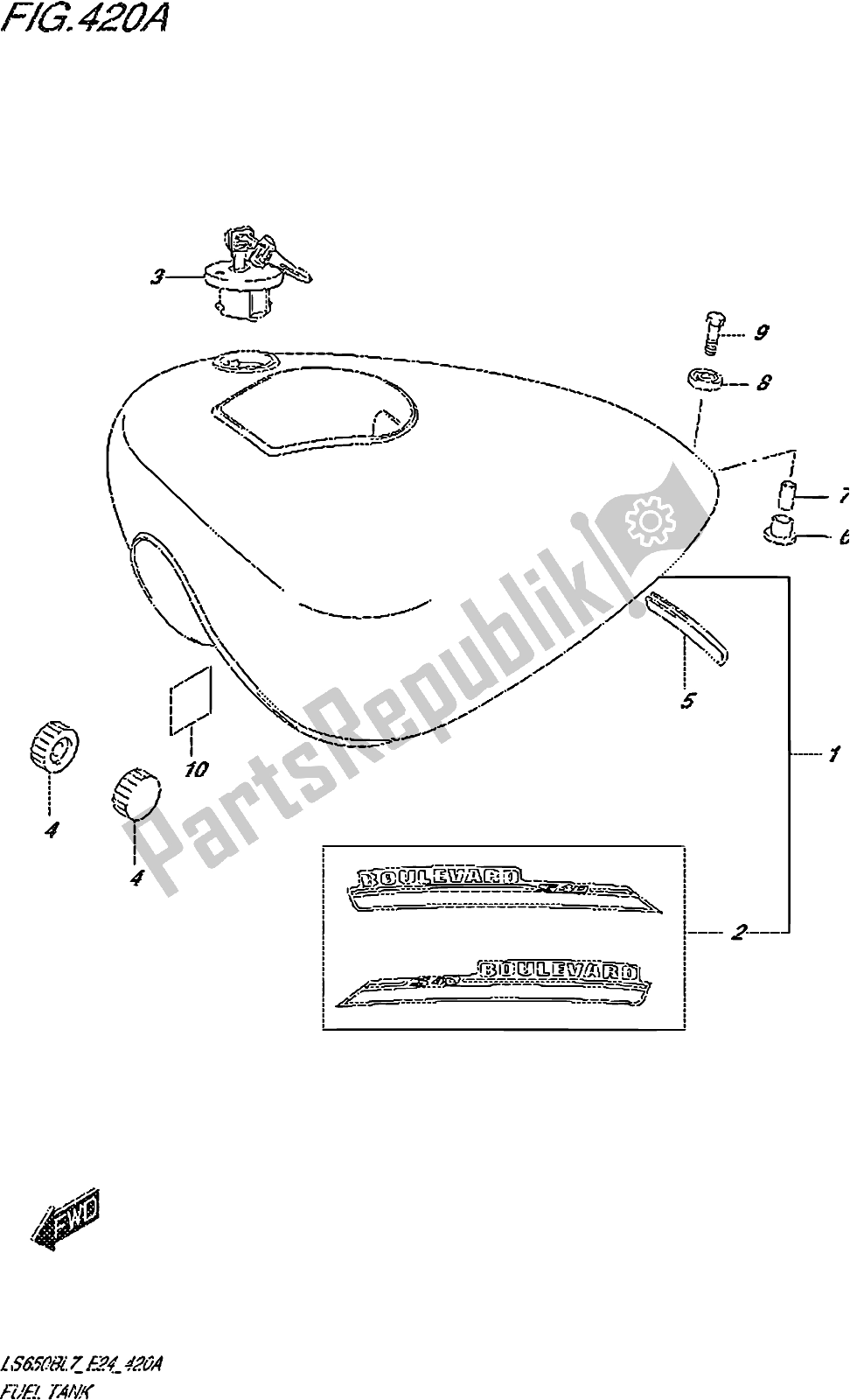 All parts for the Fig. 420a Fuel Tank of the Suzuki LS 650B 2017