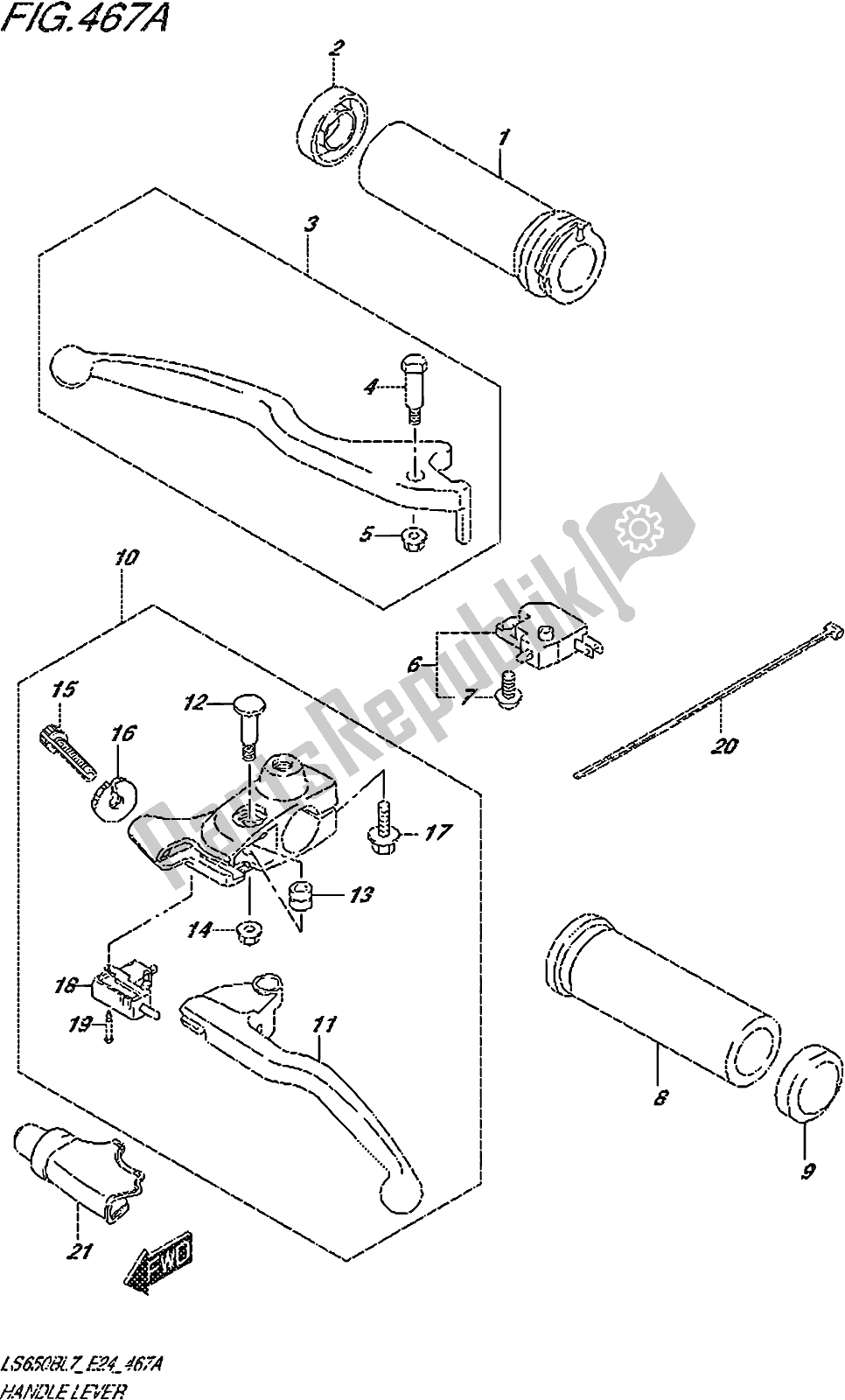 Toutes les pièces pour le Fig. 467a Handle Lever du Suzuki LS 650B 2017