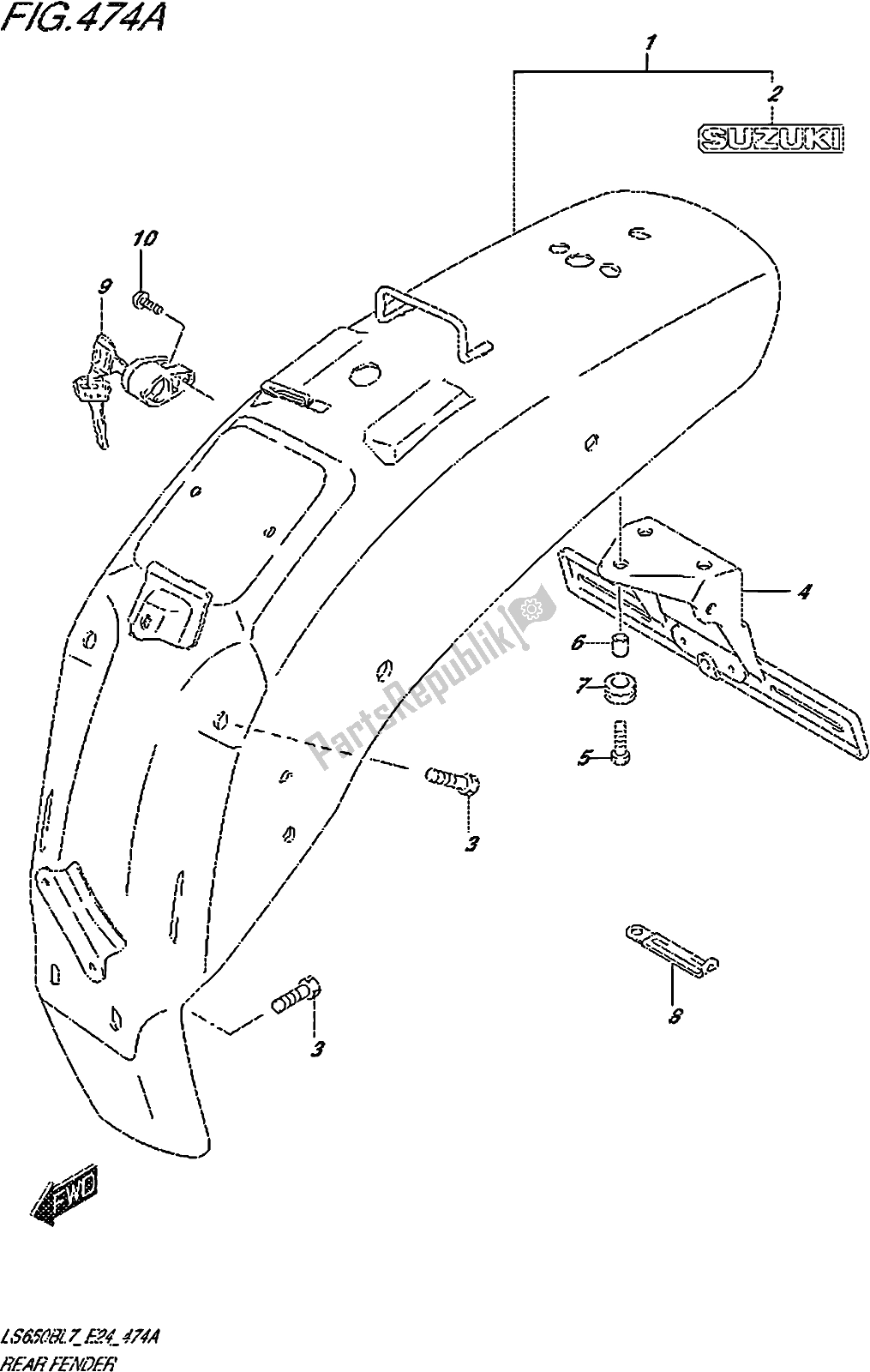 All parts for the Fig. 474a Rear Fender of the Suzuki LS 650B 2017