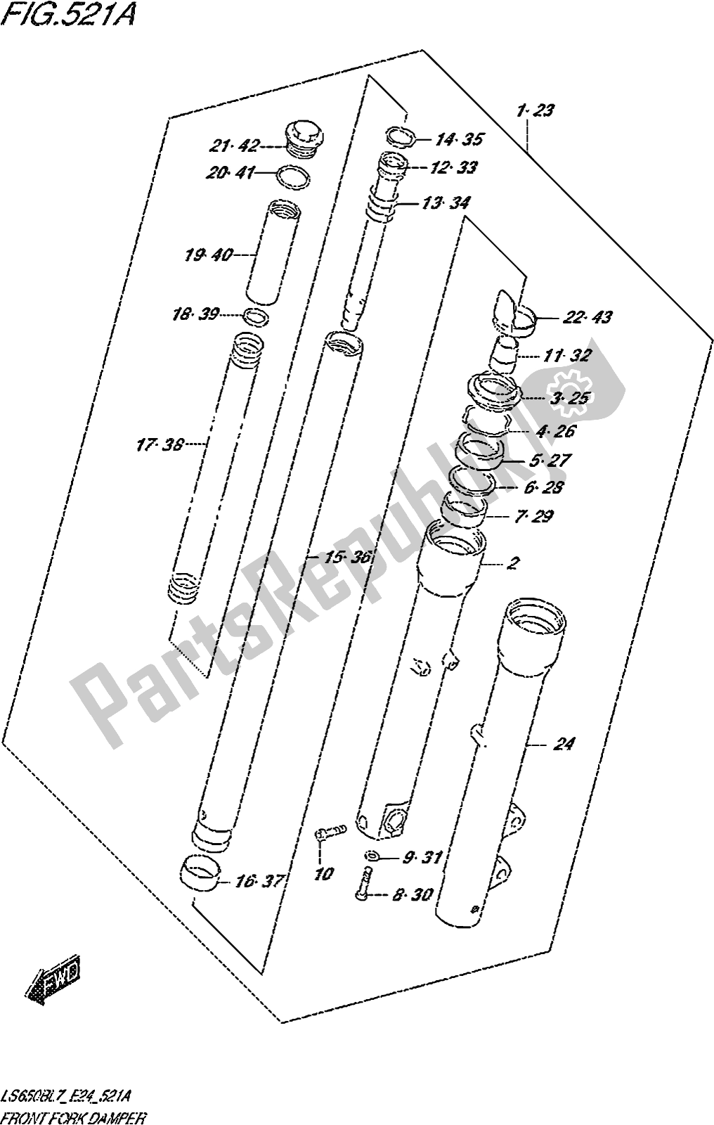 All parts for the Fig. 521a Front Fork Damper of the Suzuki LS 650B 2017