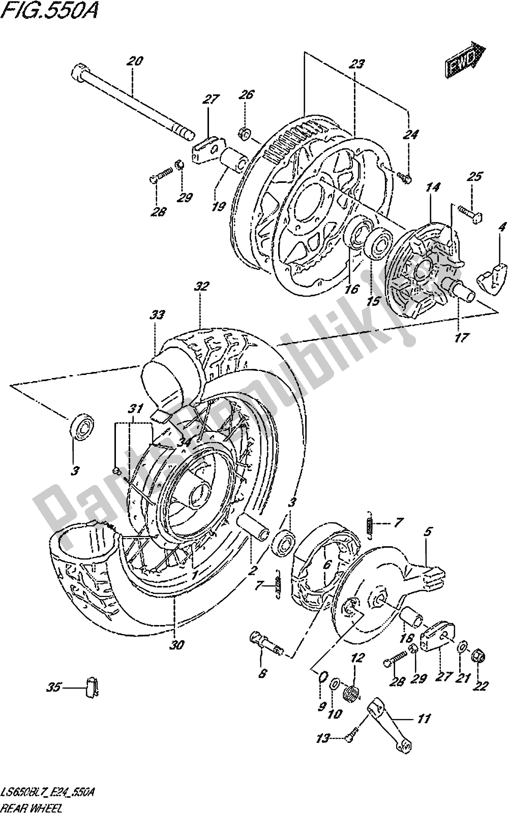 All parts for the Fig. 550a Rear Wheel of the Suzuki LS 650B 2017