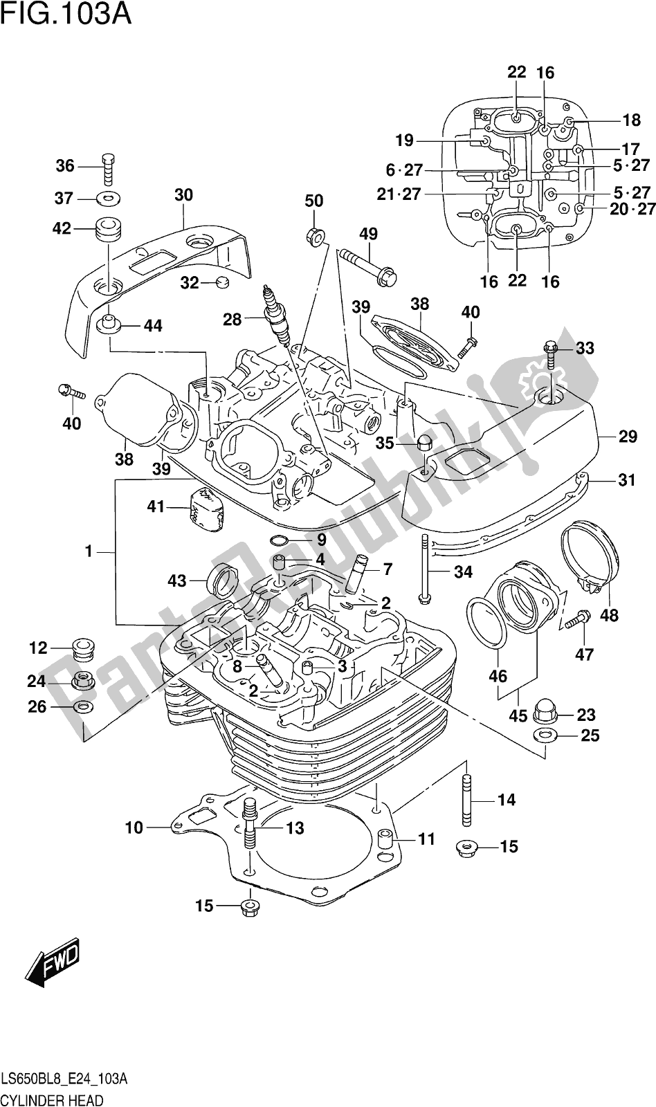 Alle onderdelen voor de Fig. 103a Cylinder Head van de Suzuki LS 650B 2018