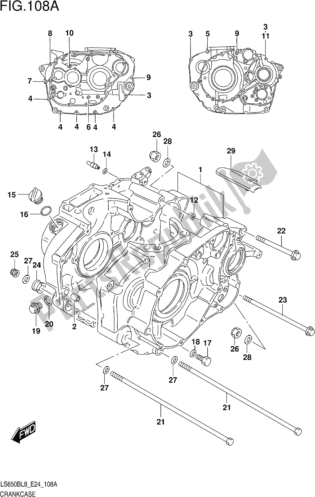 Todas as partes de Fig. 108a Crankcase do Suzuki LS 650B 2018