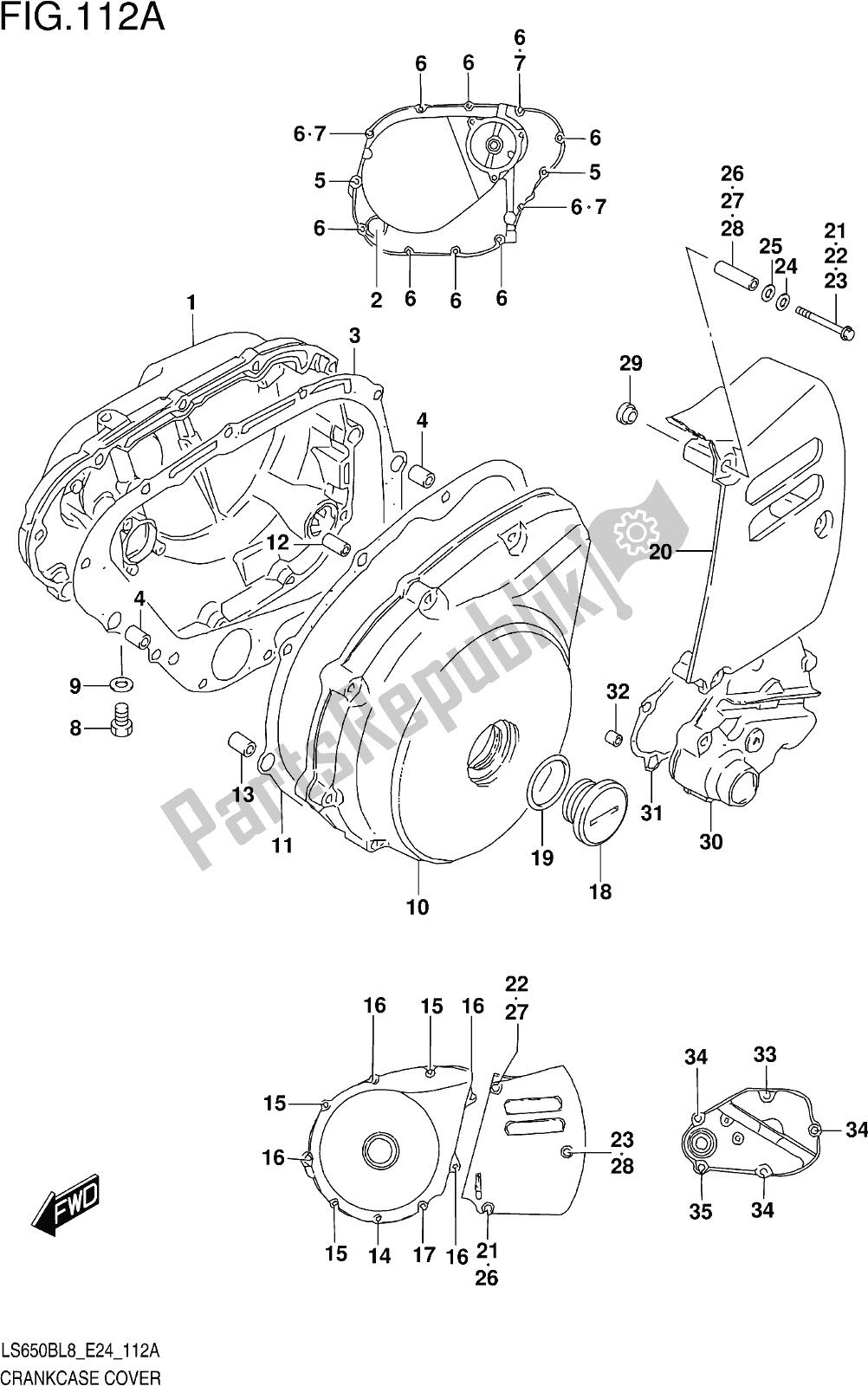 Alle onderdelen voor de Fig. 112a Crankcase Cover van de Suzuki LS 650B 2018