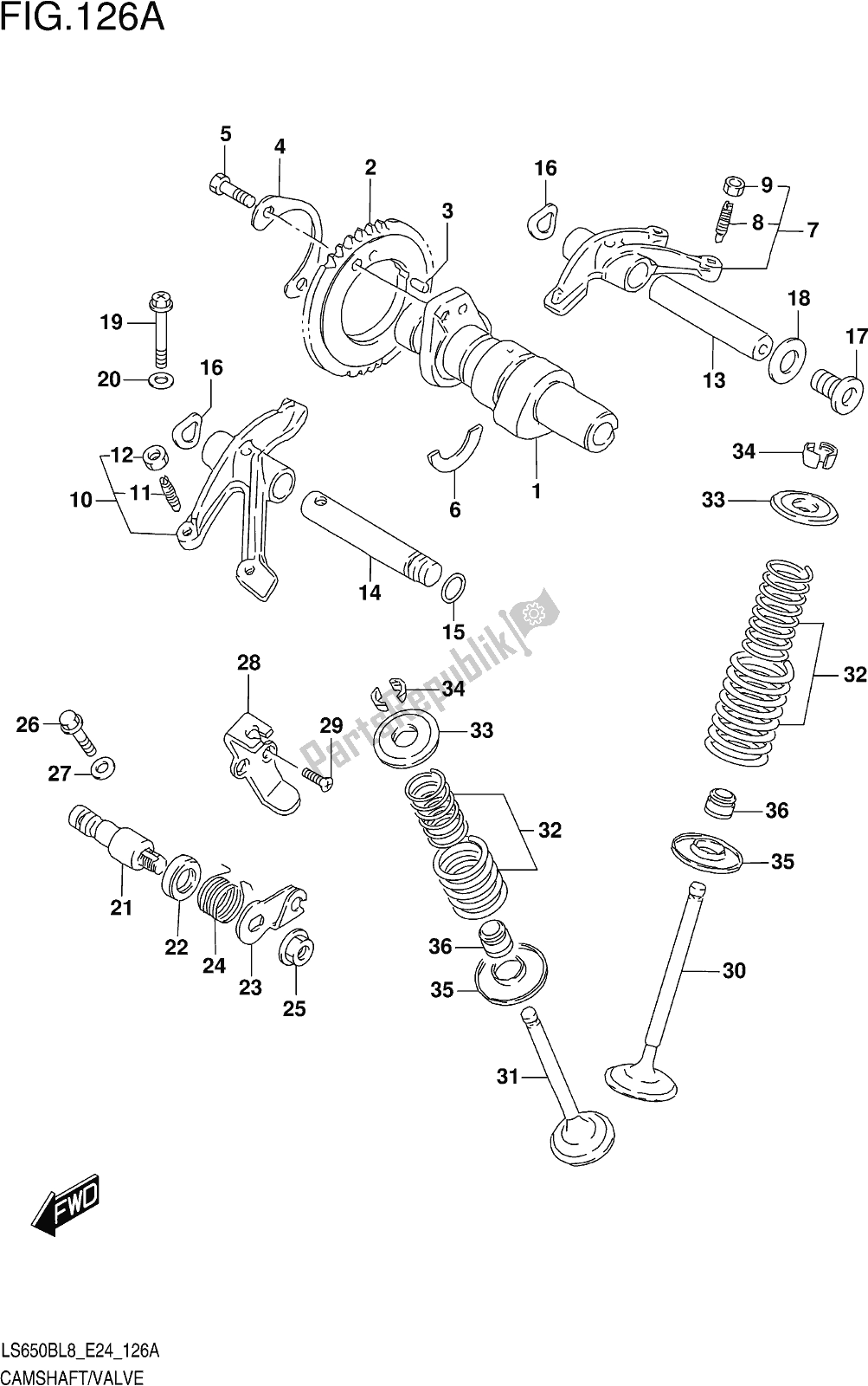 All parts for the Fig. 126a Camshaft/valve of the Suzuki LS 650B 2018