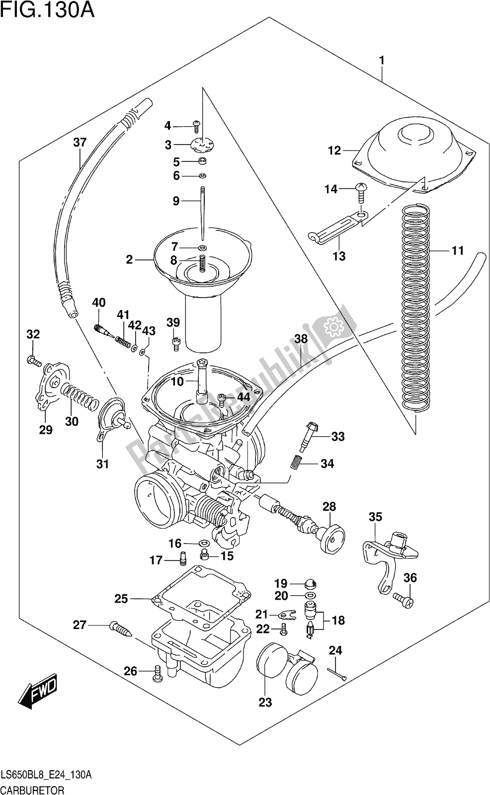 Alle onderdelen voor de Fig. 130a Carburetor van de Suzuki LS 650B 2018