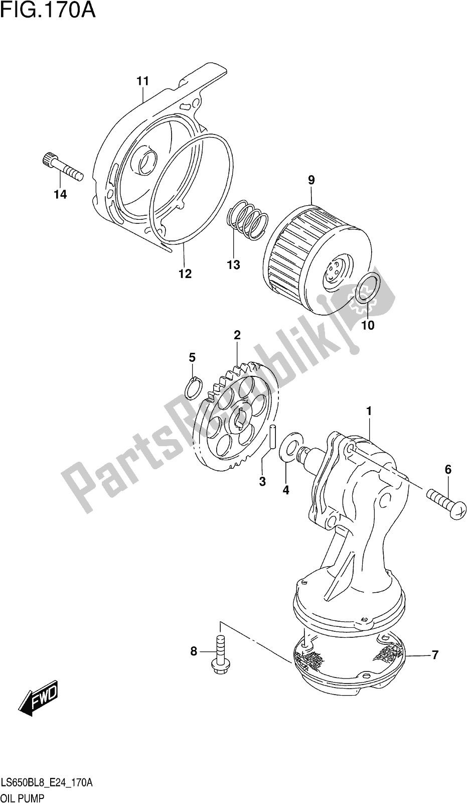 All parts for the Fig. 170a Oil Pump of the Suzuki LS 650B 2018