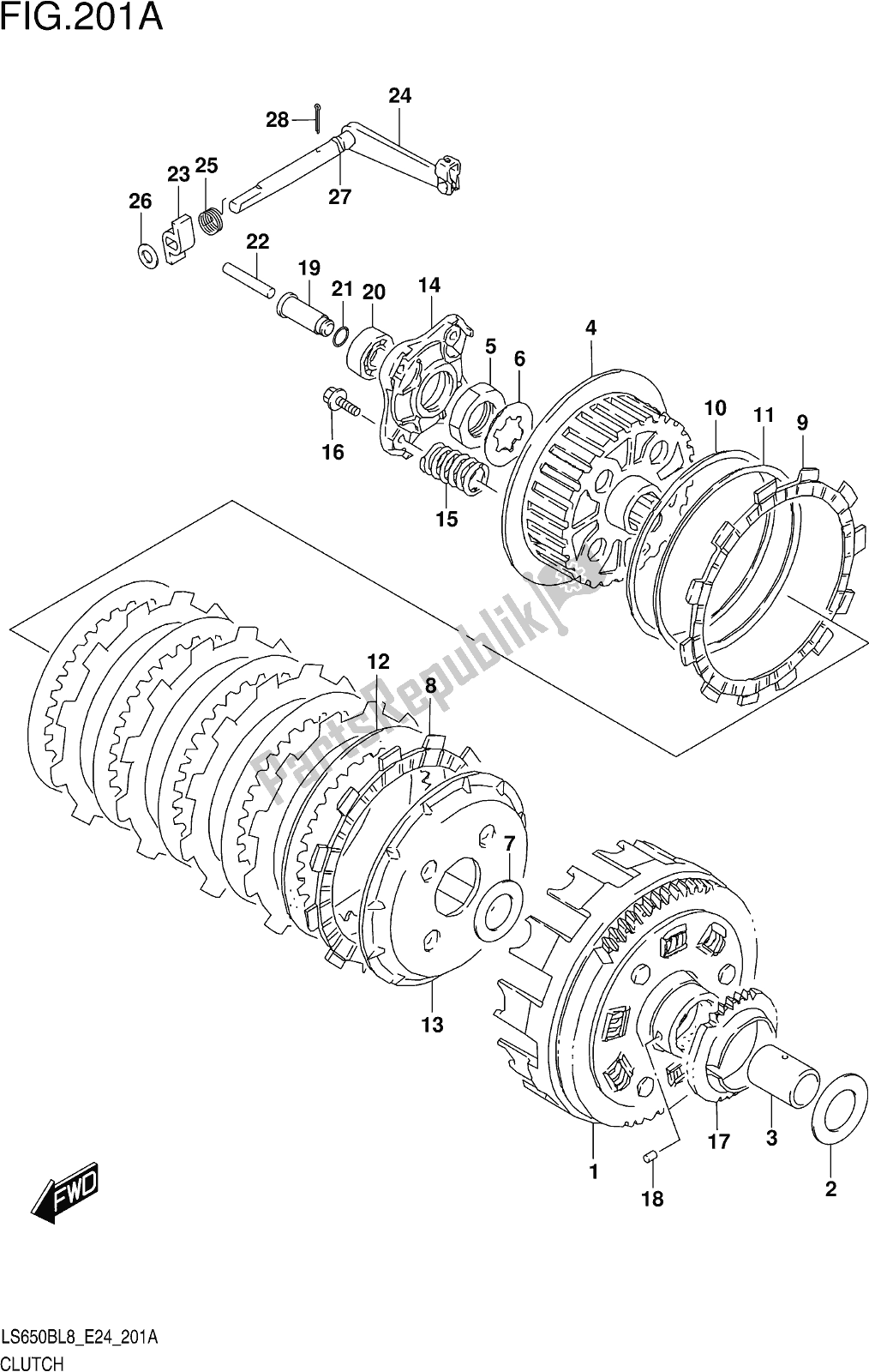 All parts for the Fig. 201a Clutch of the Suzuki LS 650B 2018