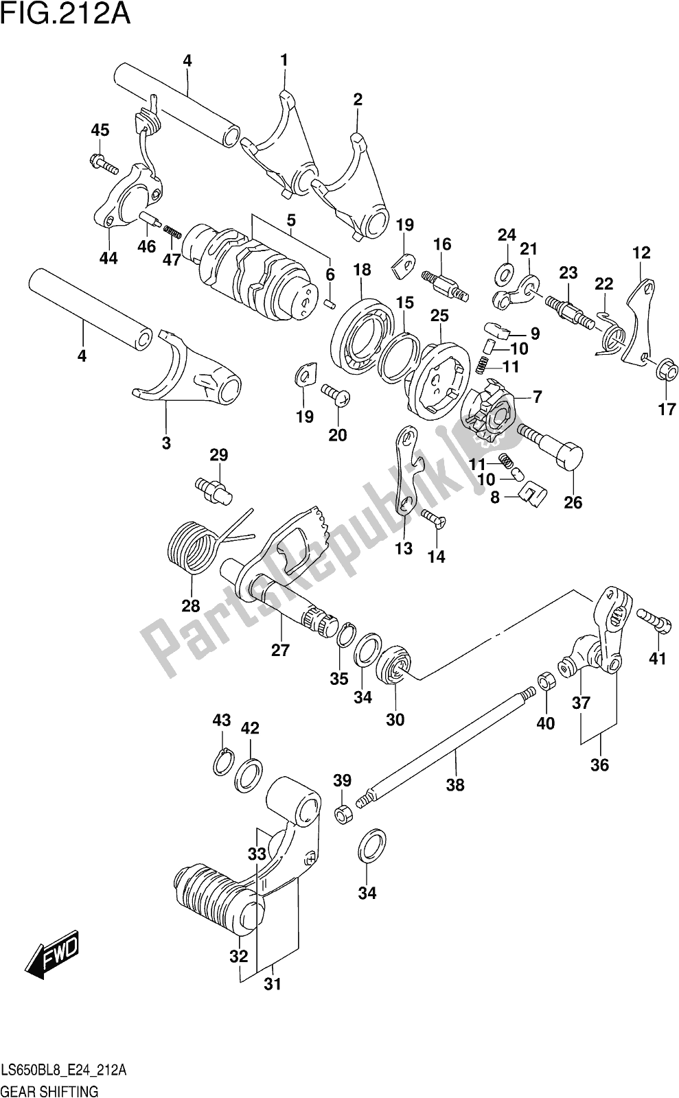 Alle onderdelen voor de Fig. 212a Gear Shifting van de Suzuki LS 650B 2018