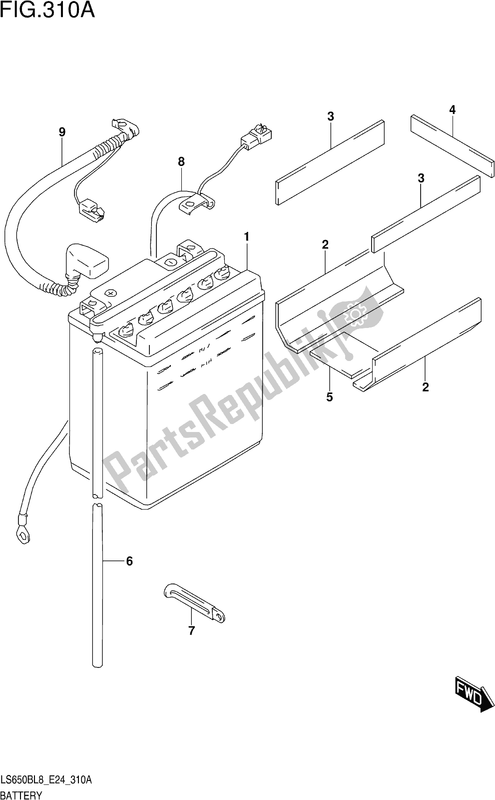 All parts for the Fig. 310a Battery of the Suzuki LS 650B 2018