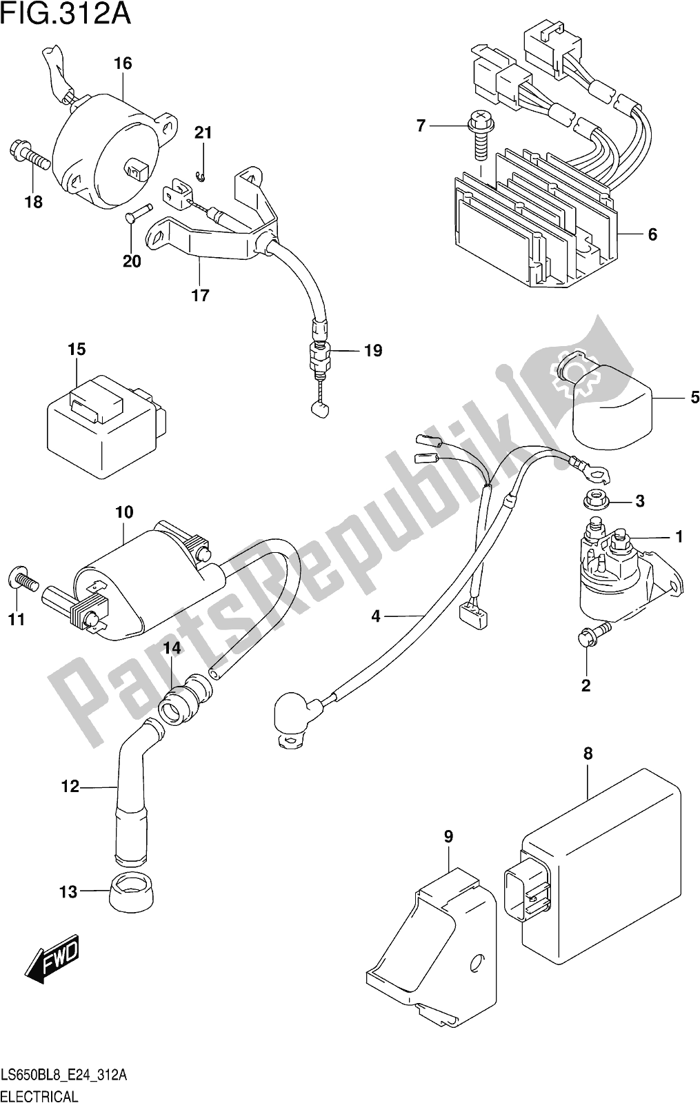 Todas las partes para Fig. 312a Electrical de Suzuki LS 650B 2018