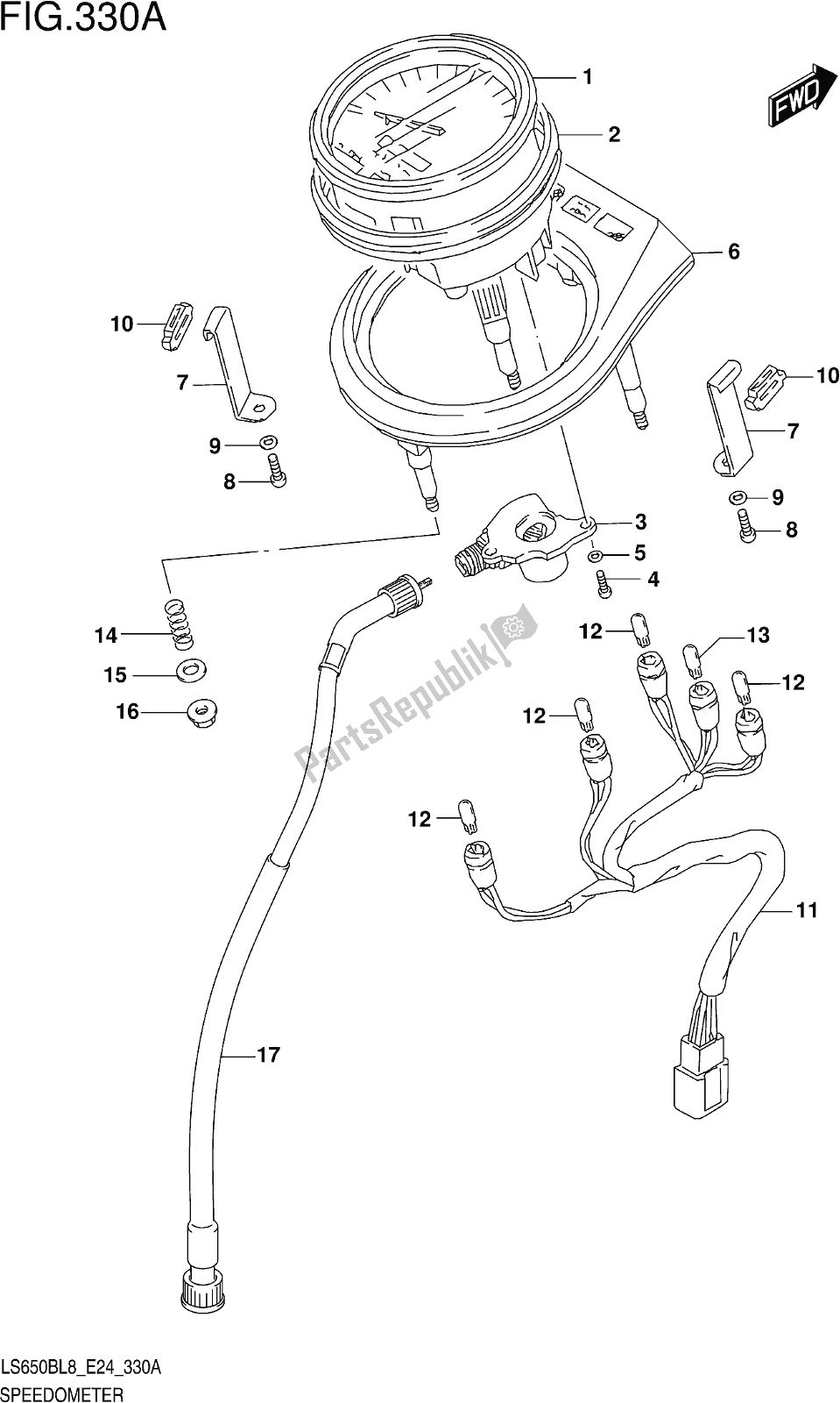 Alle onderdelen voor de Fig. 330a Speedometer van de Suzuki LS 650B 2018