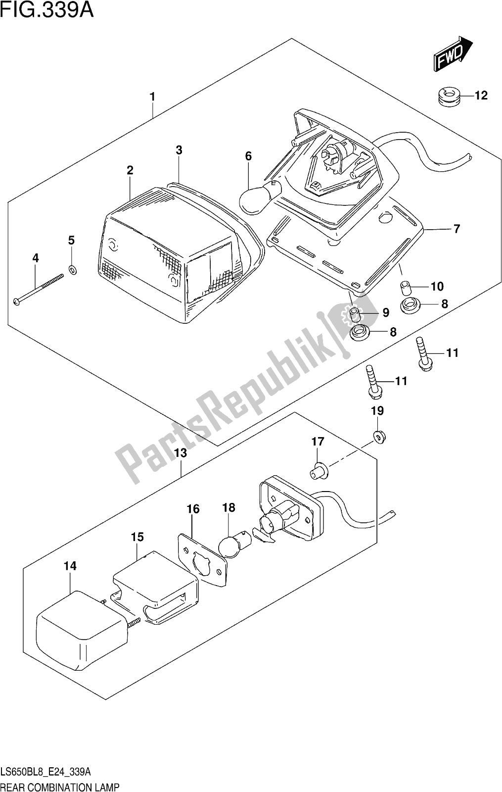 Alle onderdelen voor de Fig. 339a Rear Combination Lamp van de Suzuki LS 650B 2018