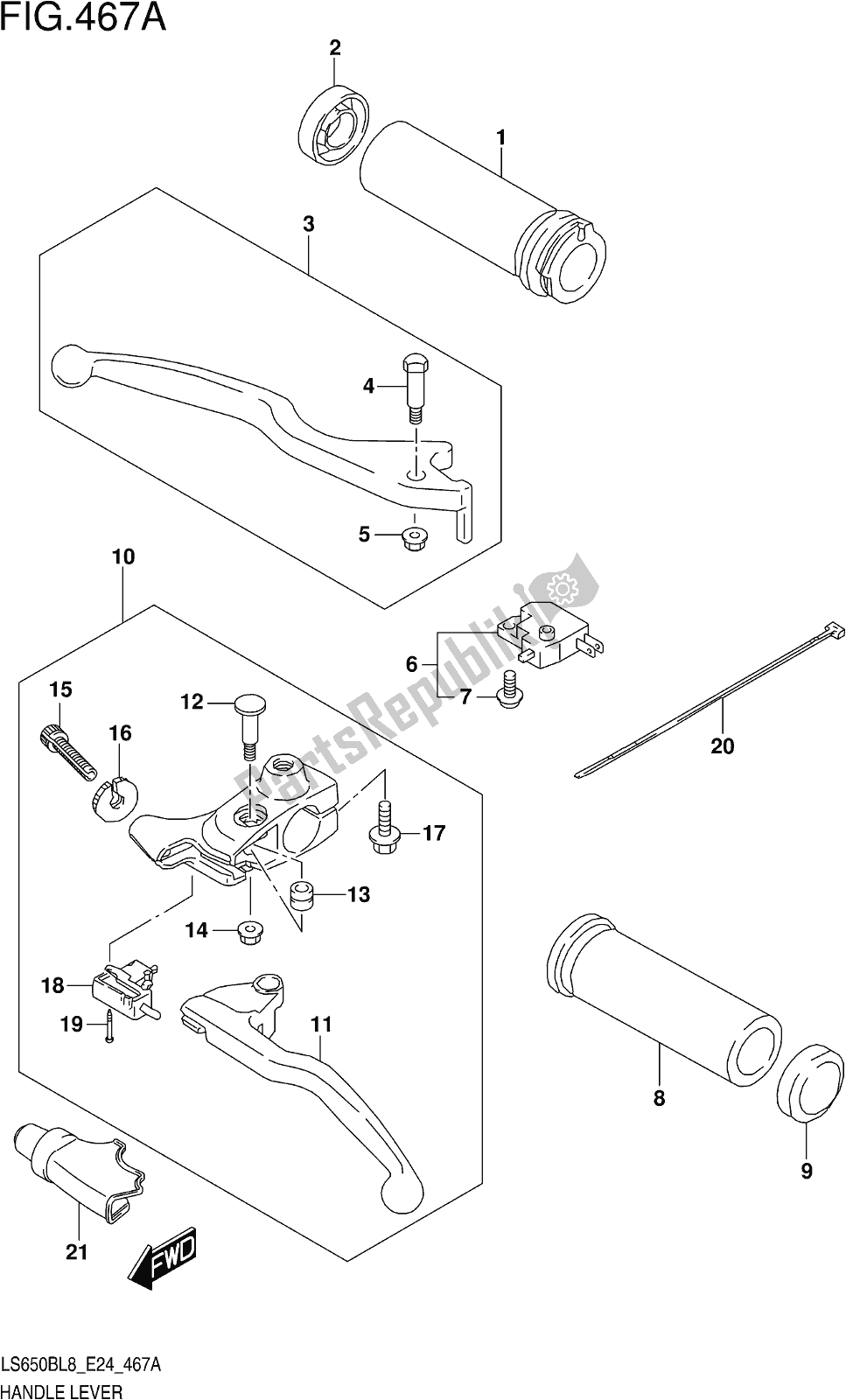 All parts for the Fig. 467a Handle Lever of the Suzuki LS 650B 2018