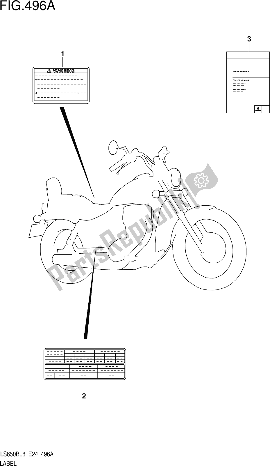 Alle onderdelen voor de Fig. 496a Label van de Suzuki LS 650B 2018