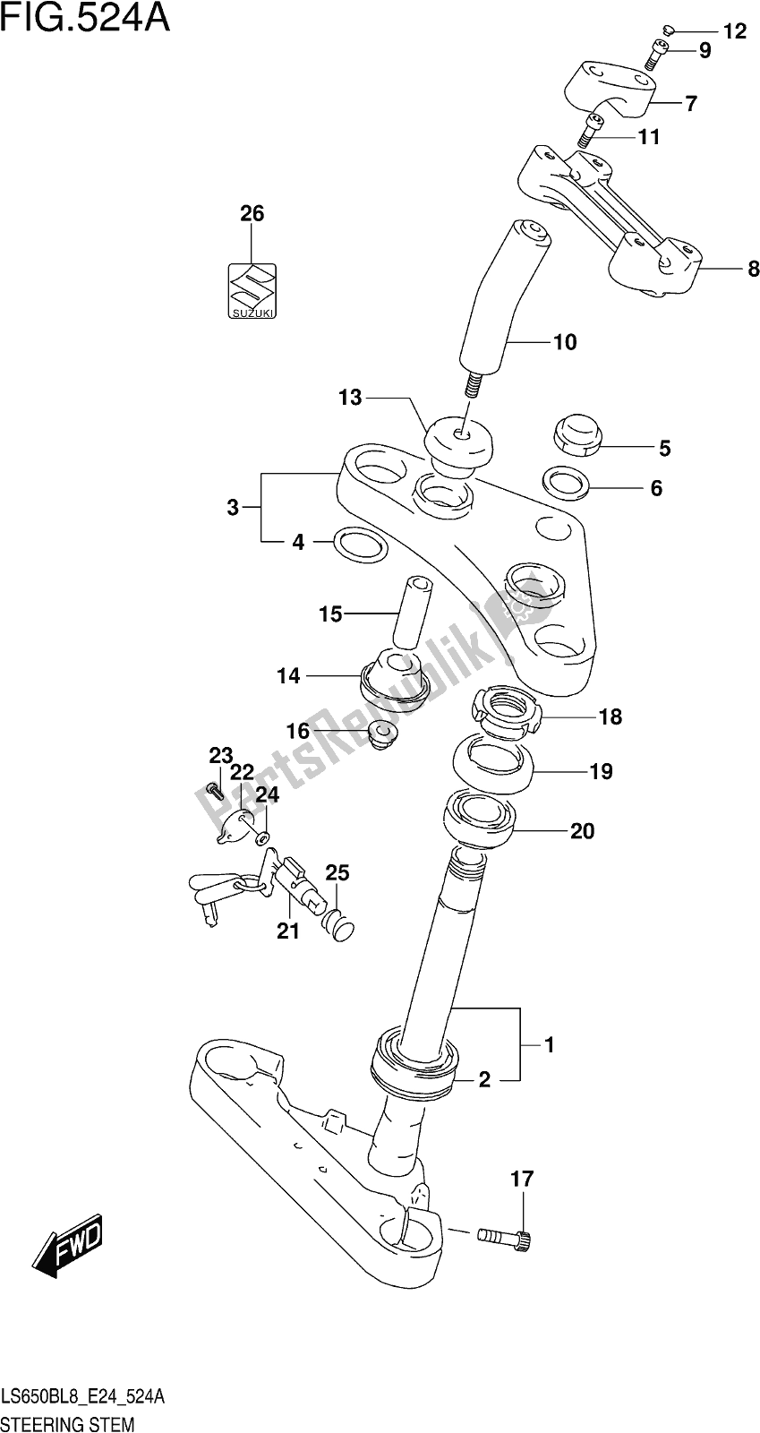 All parts for the Fig. 524a Steering Stem of the Suzuki LS 650B 2018