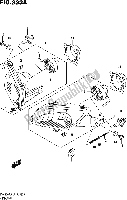 Tutte le parti per il Faro del Suzuki LT-A 400F 2018