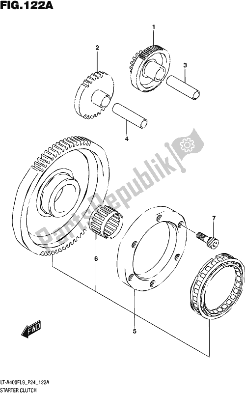 All parts for the Starter Clutch of the Suzuki LT-A 400F 2019
