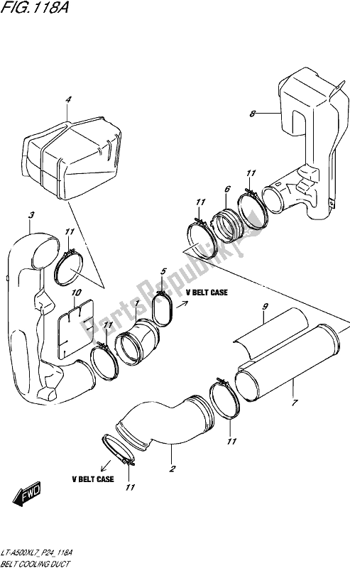 All parts for the Belt Cooling Duct of the Suzuki LT-A 500X 2017