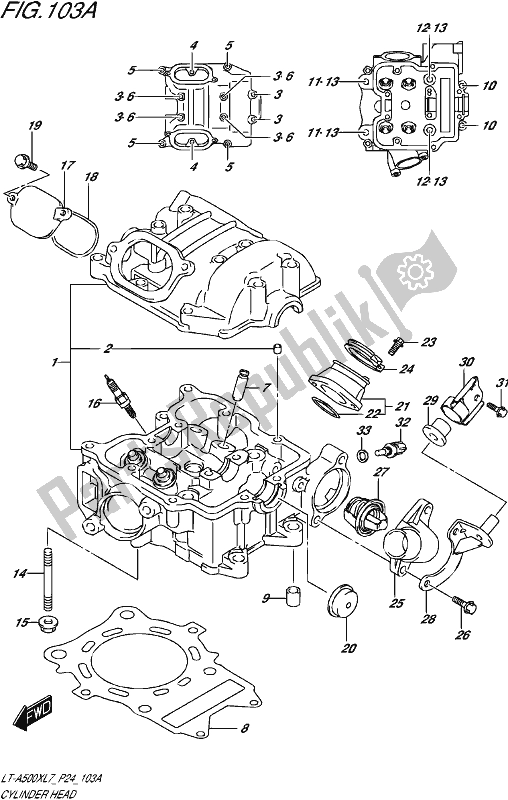 All parts for the Cylinder Head of the Suzuki LT-A 500X 2017