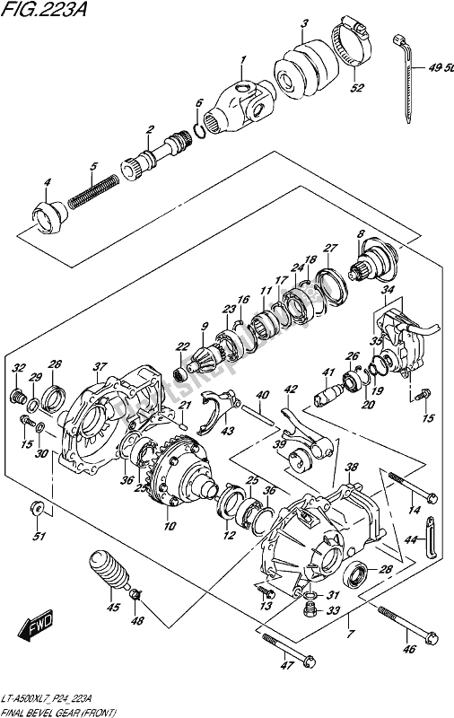 All parts for the Final Bevel Gear (front) of the Suzuki LT-A 500X 2017