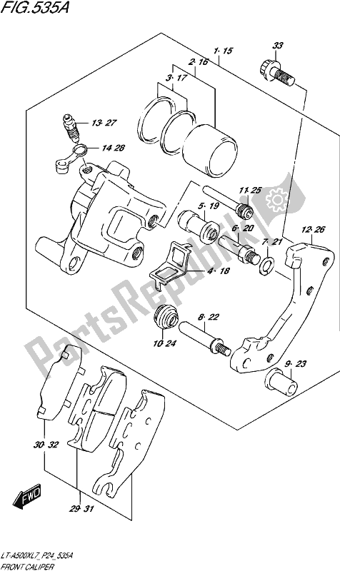 All parts for the Front Caliper of the Suzuki LT-A 500X 2017