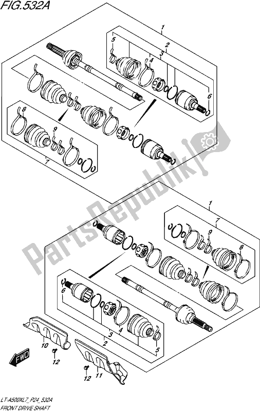 All parts for the Front Drive Shaft of the Suzuki LT-A 500X 2017