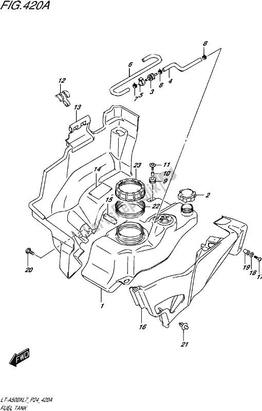 All parts for the Fuel Tank of the Suzuki LT-A 500X 2017