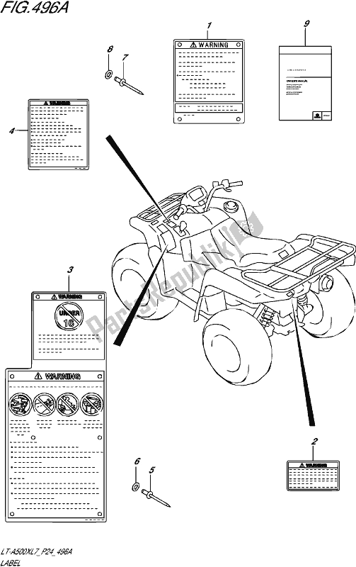 All parts for the Label of the Suzuki LT-A 500X 2017