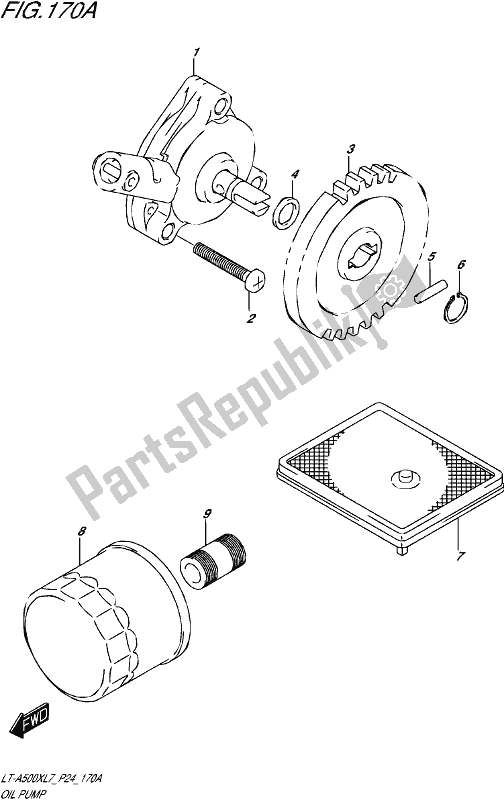 All parts for the Oil Pump of the Suzuki LT-A 500X 2017