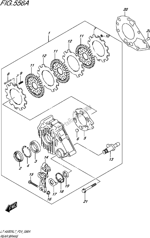 All parts for the Rear Brake of the Suzuki LT-A 500X 2017