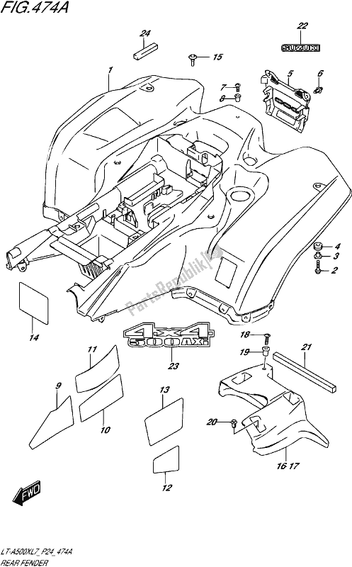 All parts for the Rear Fender of the Suzuki LT-A 500X 2017