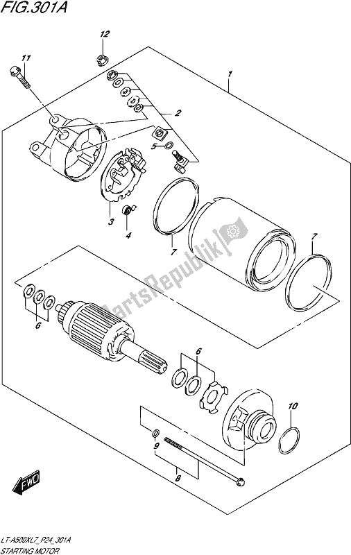 All parts for the Starting Motor of the Suzuki LT-A 500X 2017