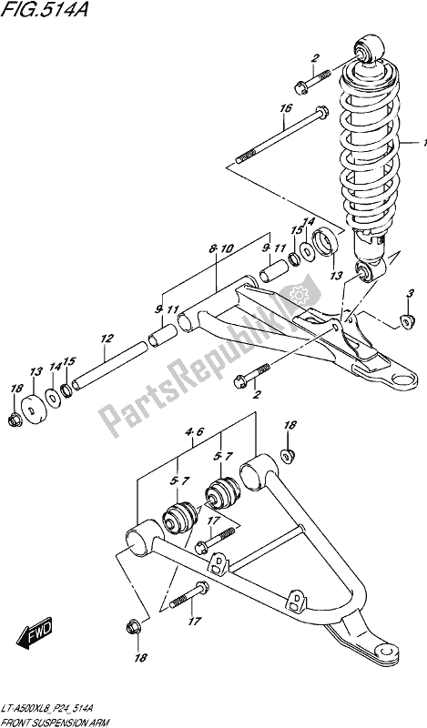 All parts for the Front Suspension Arm of the Suzuki LT-A 500X 2018