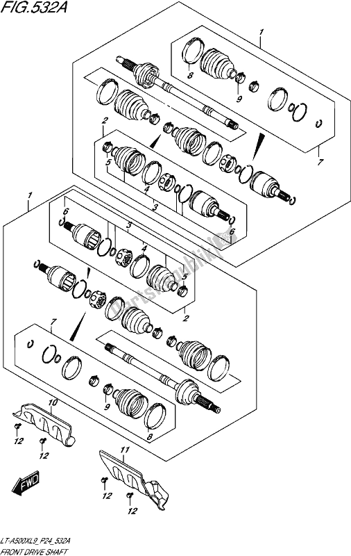 All parts for the Front Drive Shaft of the Suzuki LT-A 500X 2019