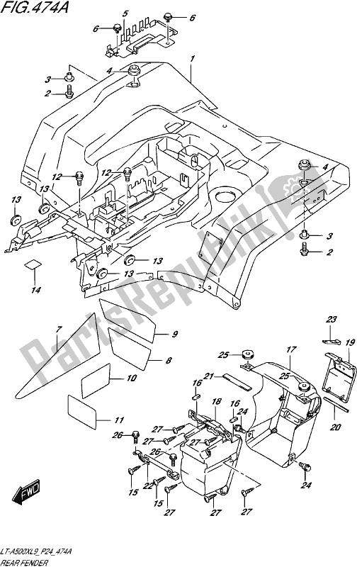 Alle onderdelen voor de Rear Fender (lt-a500xl9 P24) van de Suzuki LT-A 500X 2019