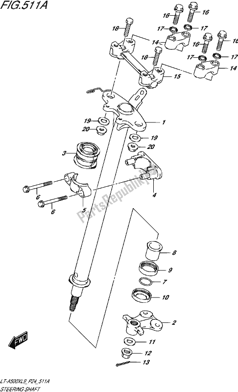 Todas as partes de Steering Shaft (lt-a500xl9 P24) do Suzuki LT-A 500X 2019