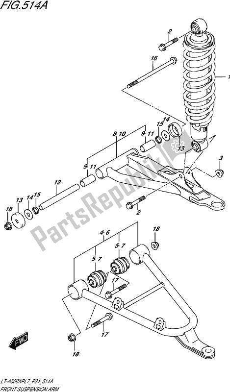 All parts for the Front Suspension Arm of the Suzuki LT-A 500 XP 2017