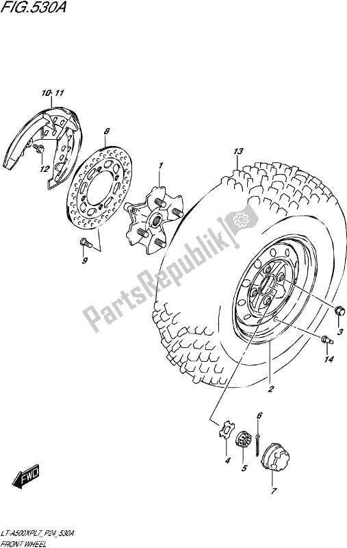 All parts for the Front Wheel of the Suzuki LT-A 500 XP 2017